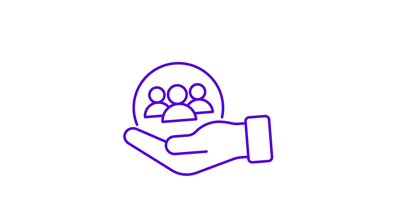 Animated Icon of a Hand Holding and Protecting a Group of People