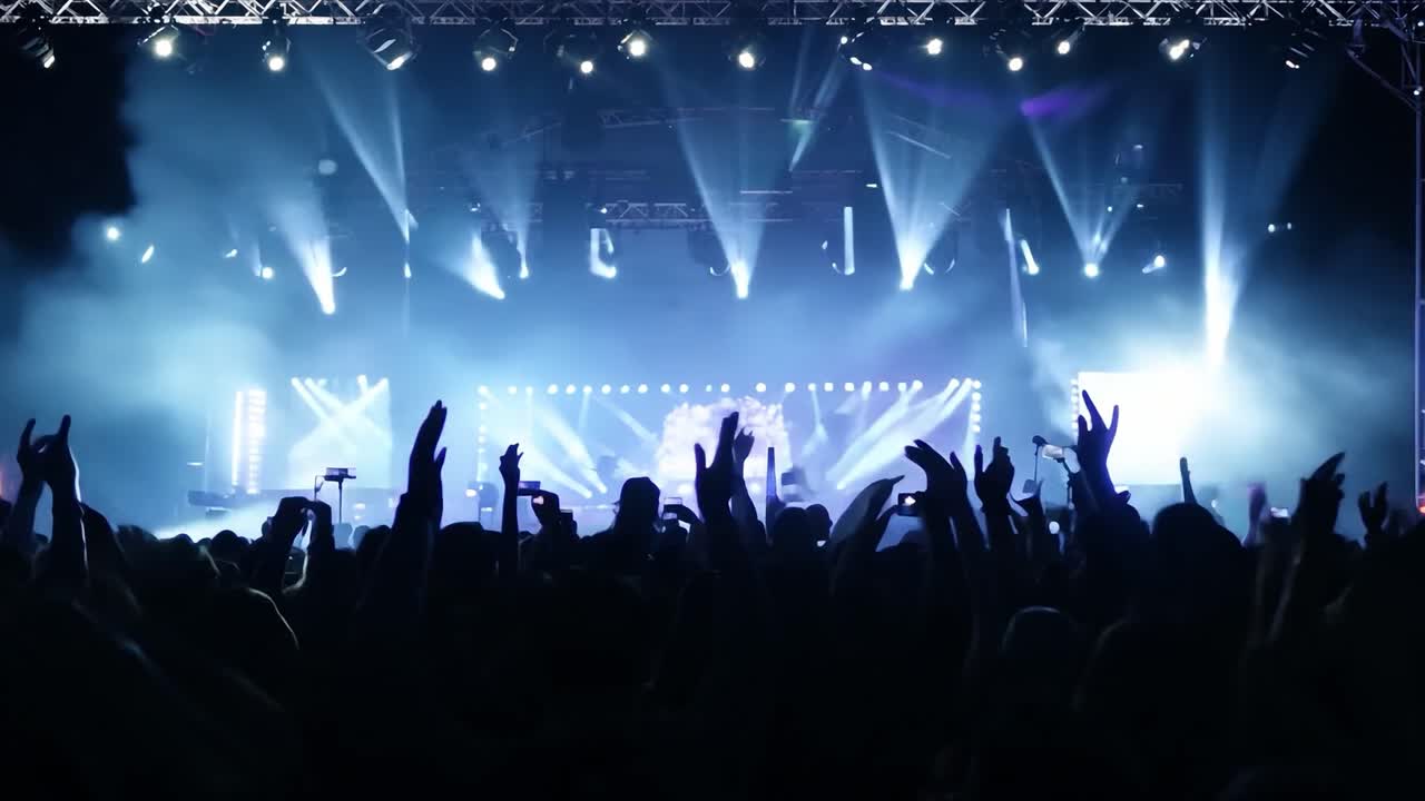 Folla a un concerto con le mani in alto