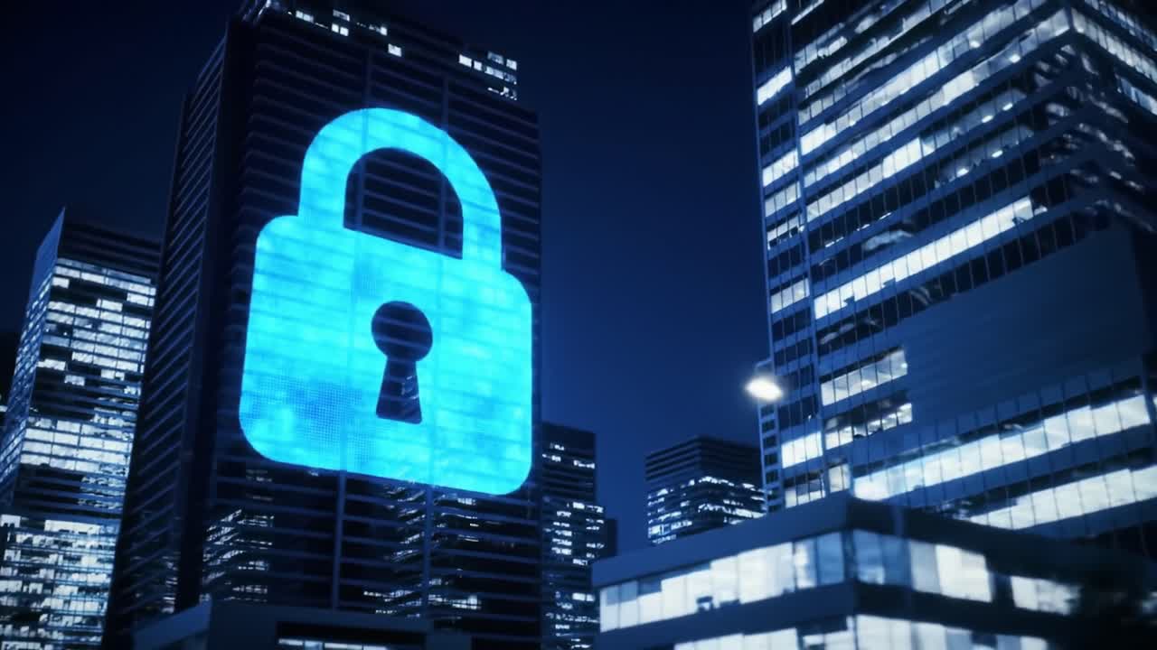 Cybersecurity Cityscape at Night