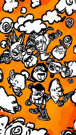 abstract whimsical doodle art on orange background