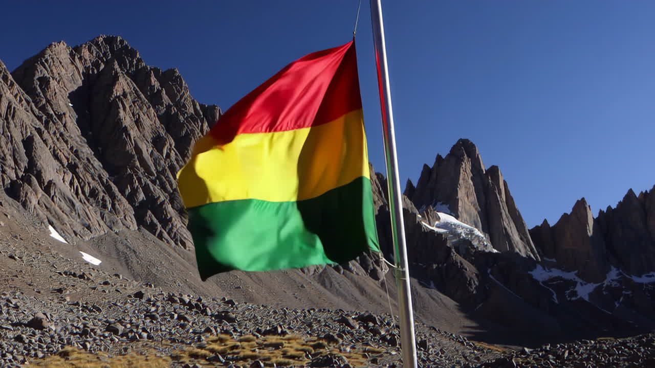 Bolivian Flag in the Andes Mountains