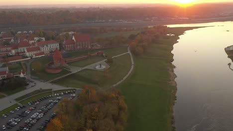 aerial view of kaunas old town during sunset