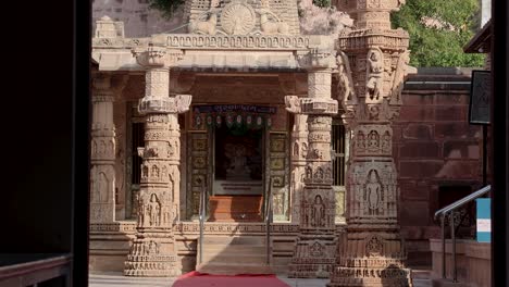 ancient jain temple artistic architecture at day from flat angle image is taken at osiyan mahaveerswami shwetamber jain temple osiyan jodhpur rajasthan india