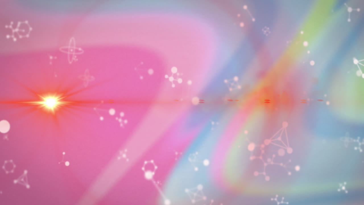 Glowing light effect with animation of colorful molecular structures in background