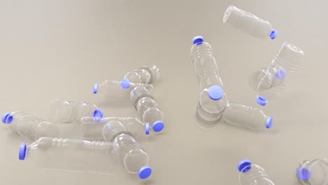 plastic bottles falling in slow motion, empty transparent containers over a blank background