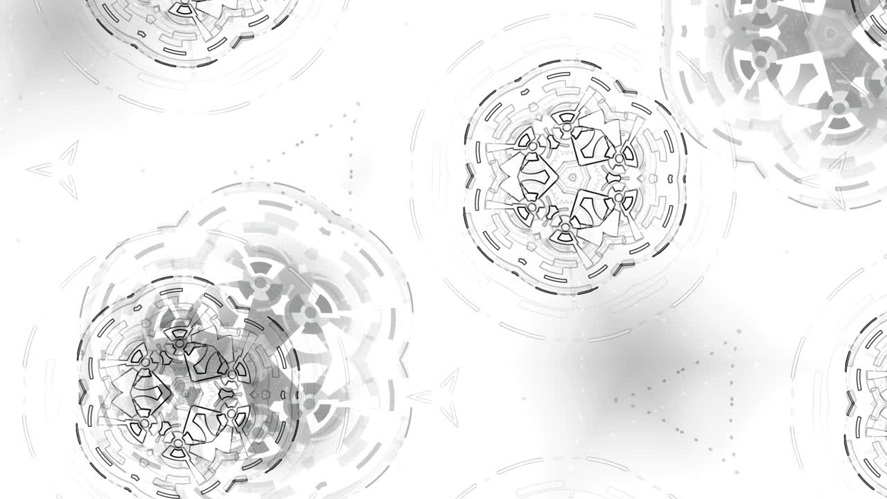 추상적인 둥근 칼레도스코프 애니메이션, 원과 함께 하이테크 배경.