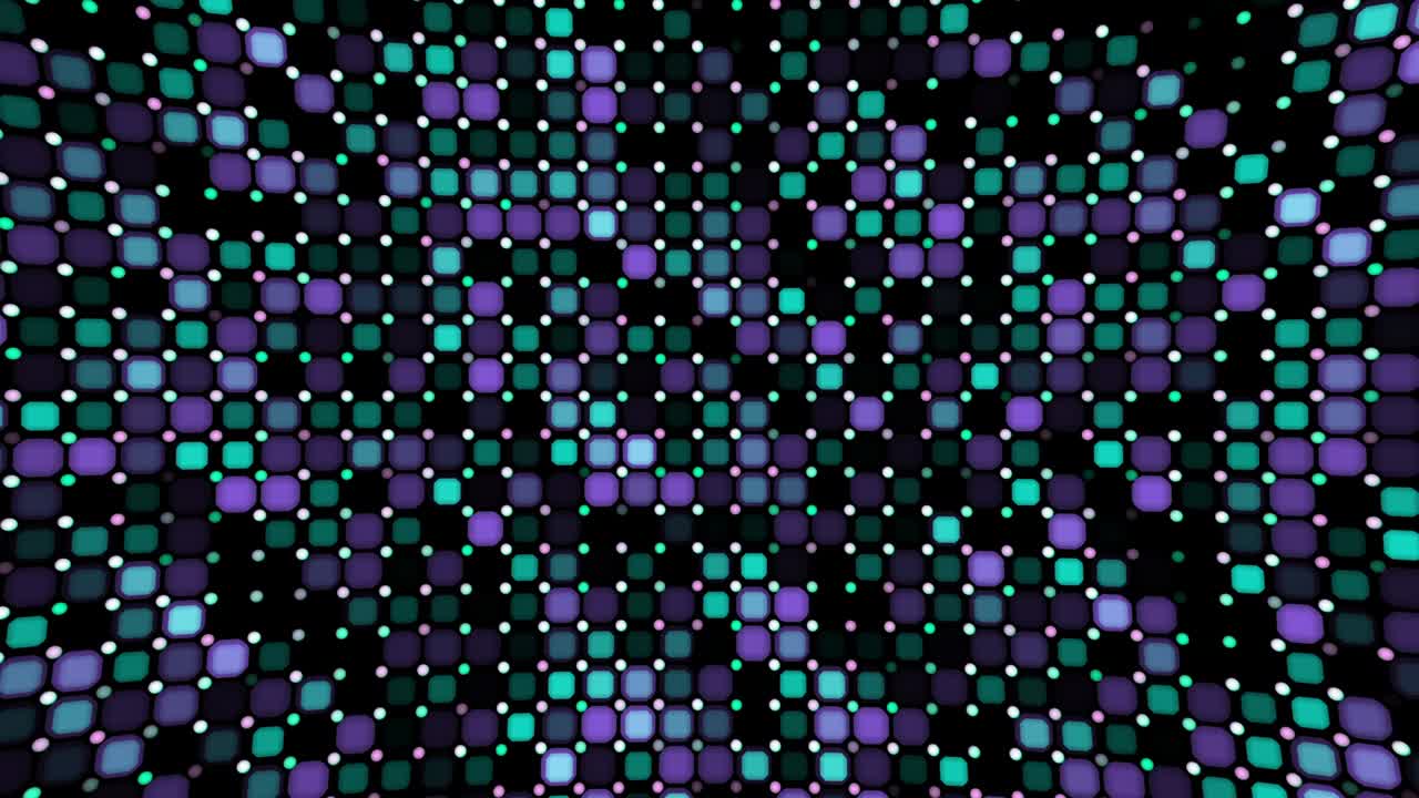 Abstract light dots in distorted animated pattern. Simple motion graphics in seamless loop geometric background