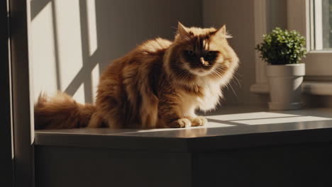 orange cat relaxing by the window