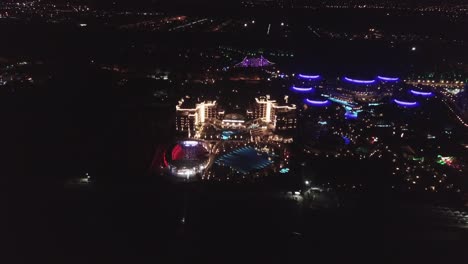 aerial view of a luxurious hotel resort at night