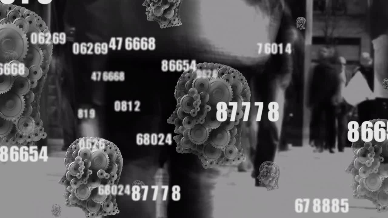 Animazione di teste umane su persone che camminano