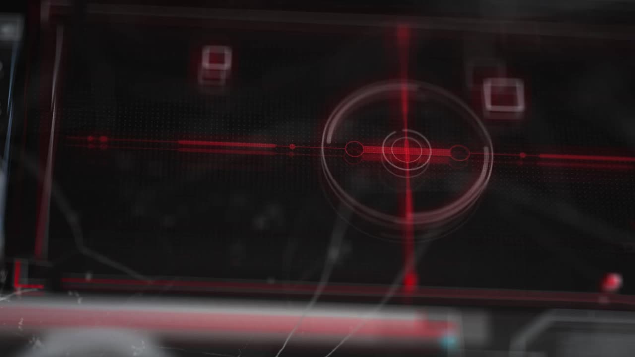 HUD user interface with Intricate red targeting system on dark background