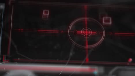 hud user interface with intricate red targeting system on dark background