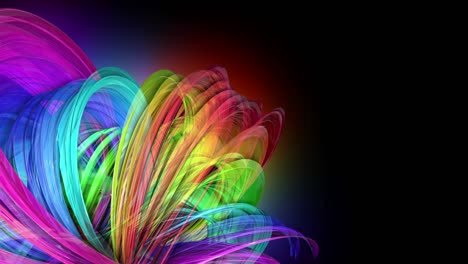 4k colorida animación en bucle de una cinta de colores arco iris con luz de neón moviéndose en un círculo como fondo abstracto con líneas y cintas. luma matte está incluido como canal alfa para la composición. 30