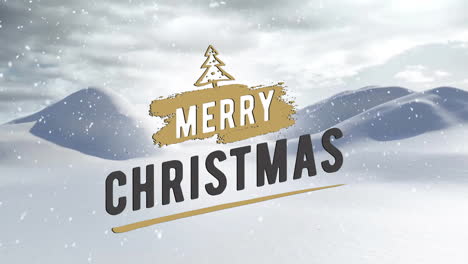 Animation-of-merry-christmas-text-and-snow-falling-over-winter-scenery