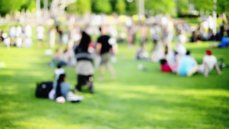 crowd of people in city park summertime