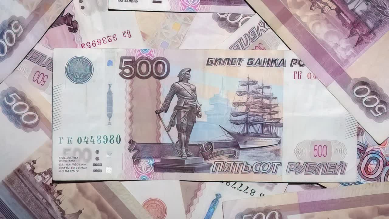 Russian Rubles on Table as Background