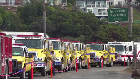 firefighters in fire trucks lining up for duty at a staging area during the thomas fire in ventura california in 2017 5