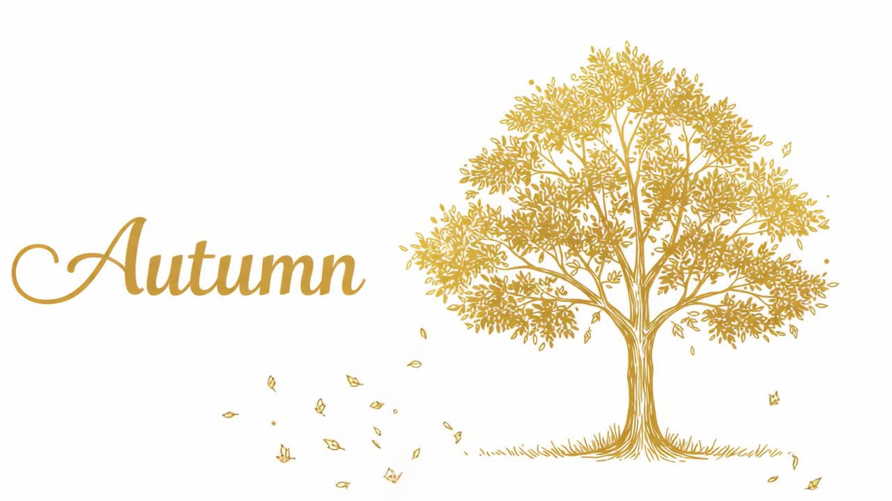 A Vibrant Autumn Scene Depicting a Golden Tree with Falling Leaves, Capturing the Essence of the Season in Two Frames Representing Change and Beauty