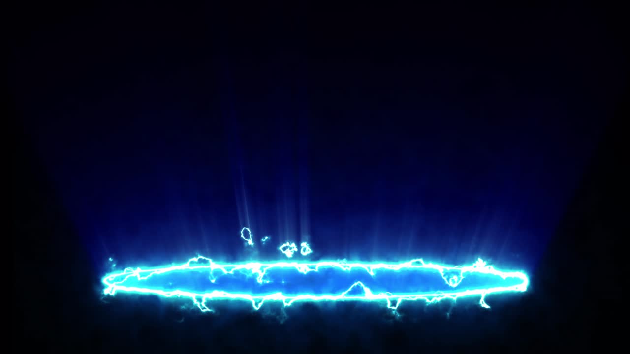 추상적인 빠른 전력 블루 에너지 검은 바탕의 원, 환상적인 전기 포털 문 또는 미래의 텔레포트, 3d 애니메이션, 흐르는 빛, 번개 구, 둥근 모양의 빛 요소.