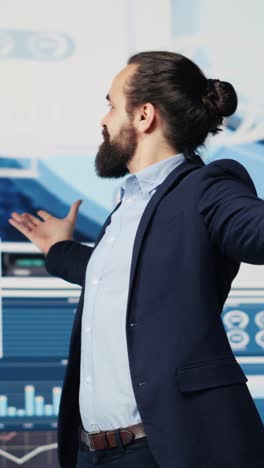 Vertical Video Proud confident boss celebrating his career achievement with self belief