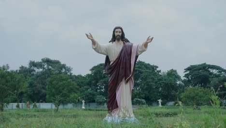 the statue of jesus christ with his arms outstretched is inside the bandel church