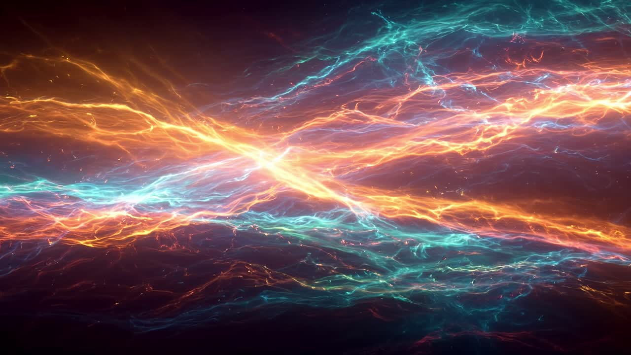 Dynamic display of vibrant energy patterns with contrasting blue and orange hues in an abstract visual experience