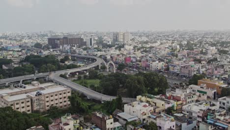 Aerial-footage-of-Aminjikarai-and-Anna-Nagar,-two-Indian-neighbourhoods-in-the-Chennai-metropolitan-area,-is-one-of-the-most-significant-commercials