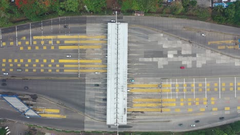 aerial view of a highway toll plaza