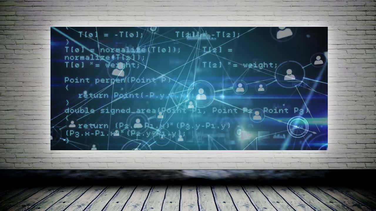 анимация сети соединений и обработка данных над стеной