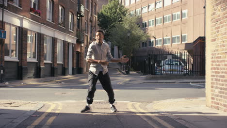 happy man dancing loop hip hop dancer in street performer doing freestyle dance 4k