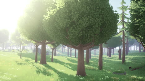 paisaje de dibujos animados con colinas y bosques