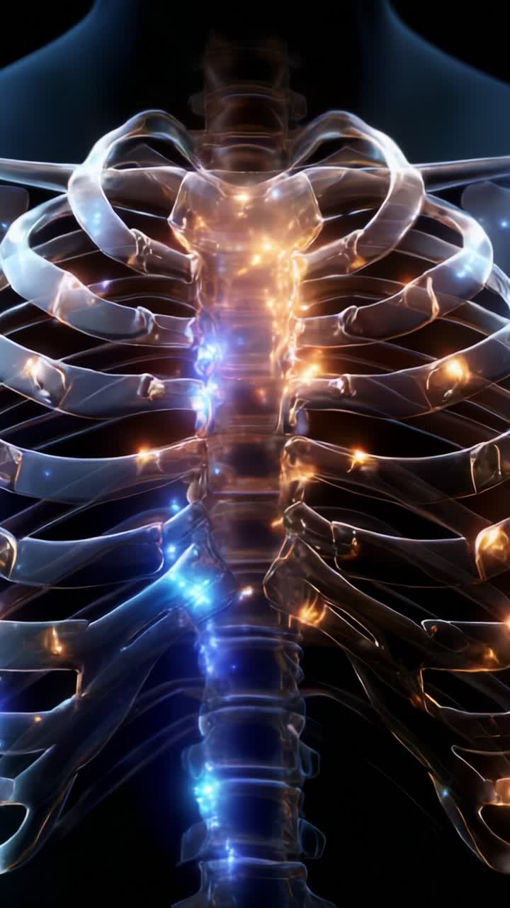 A Stunning Visual Journey Through the Human Ribcage, Highlighting the Intricate Structure of Bones and Organs Illuminated in a Mesmerizing Glowing Display