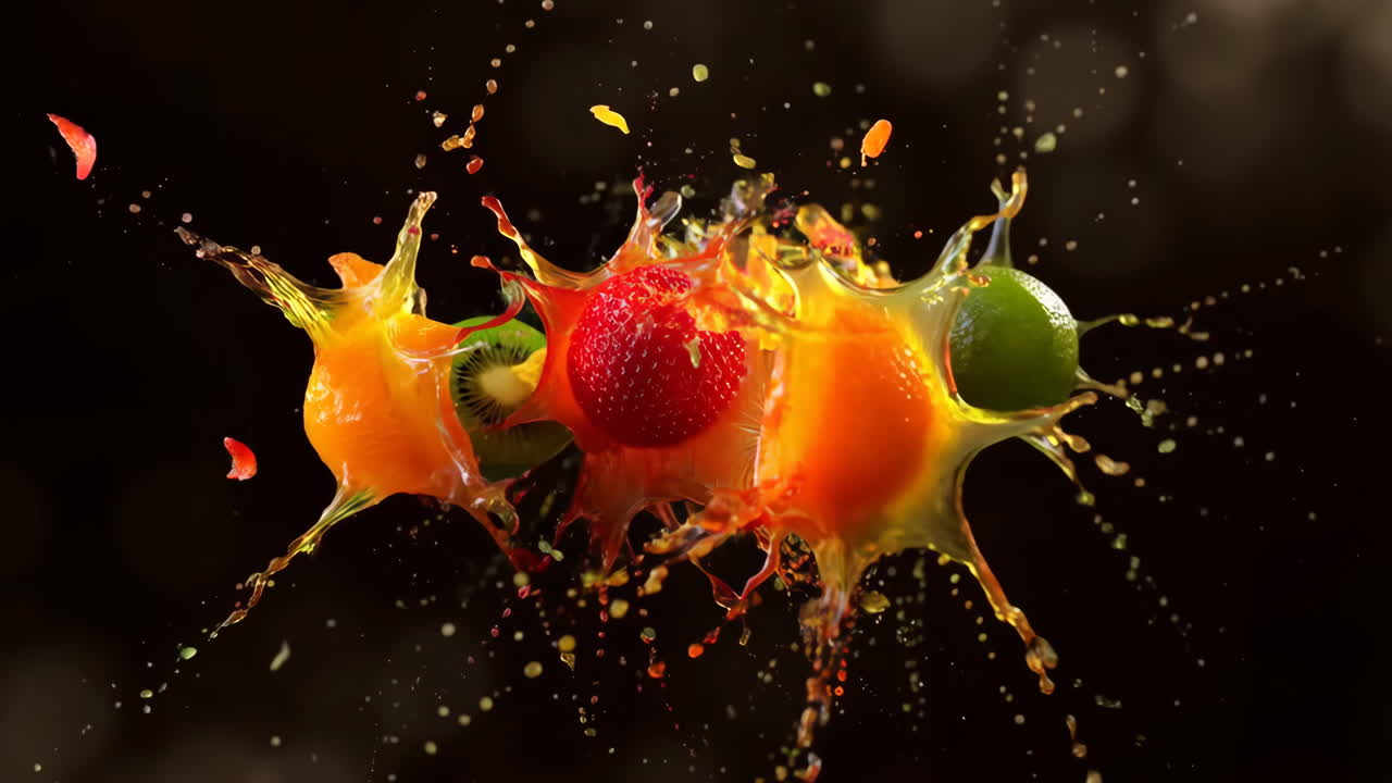 Dynamic Colorful Fruit Splash