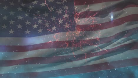 Animation-Der-Flagge-Amerikas-über-Lichtpunkten-Und-Feuerwerk