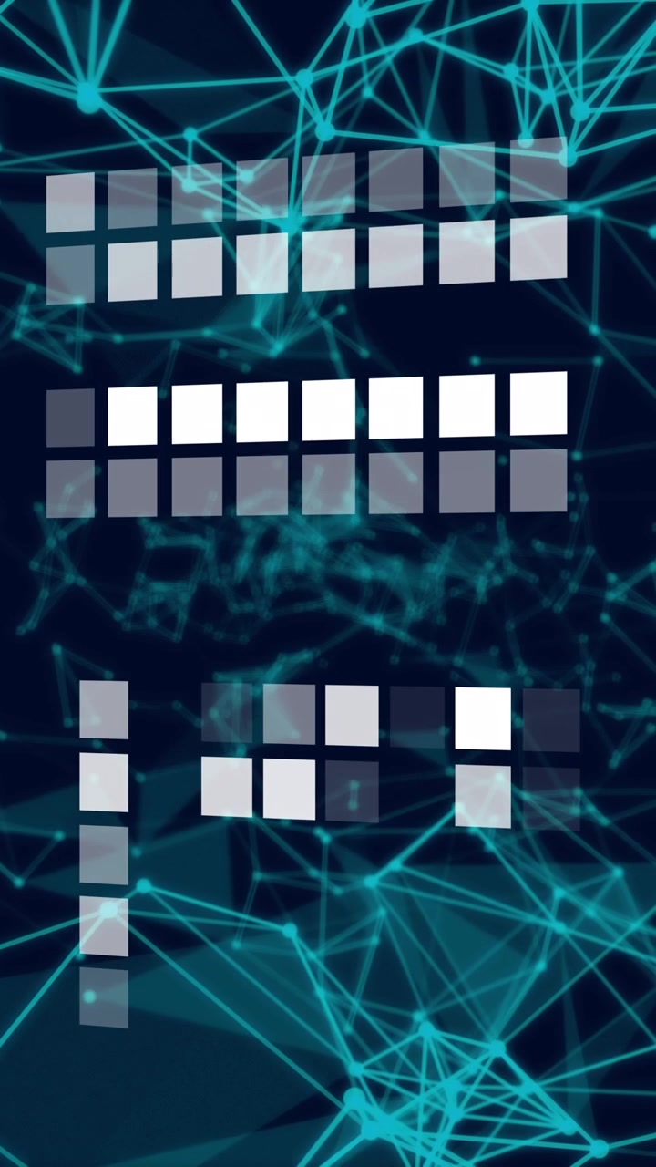 Animation of grey and white squares over black background with connections