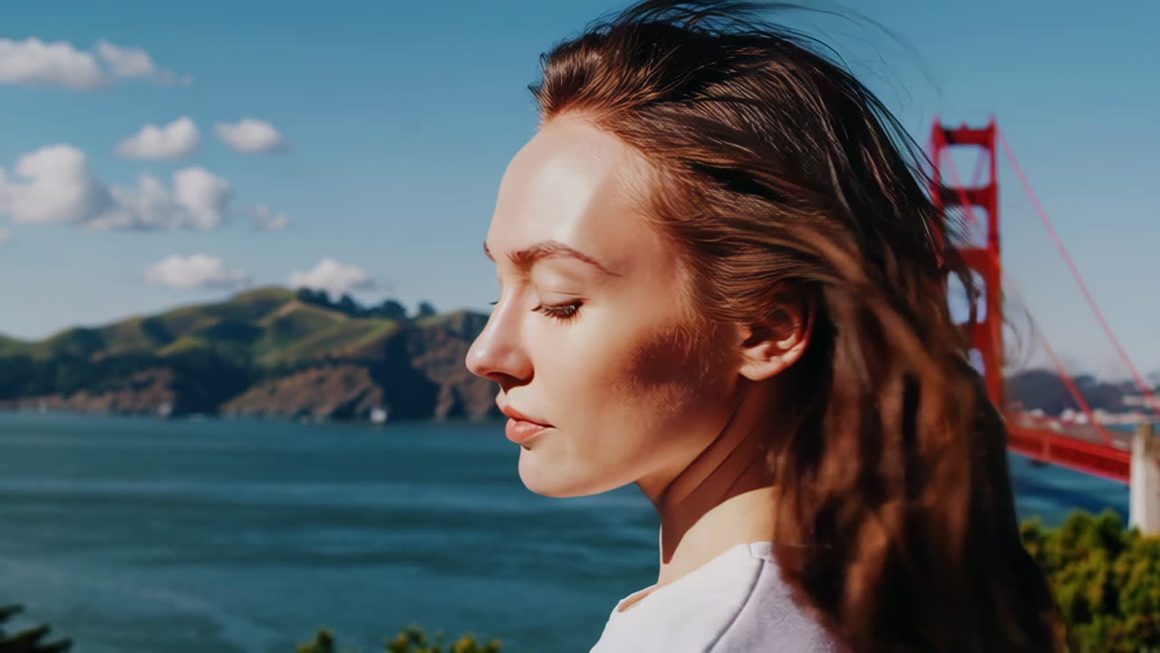 A woman enjoying the view of the Golden Gate Bridge in San Francisco