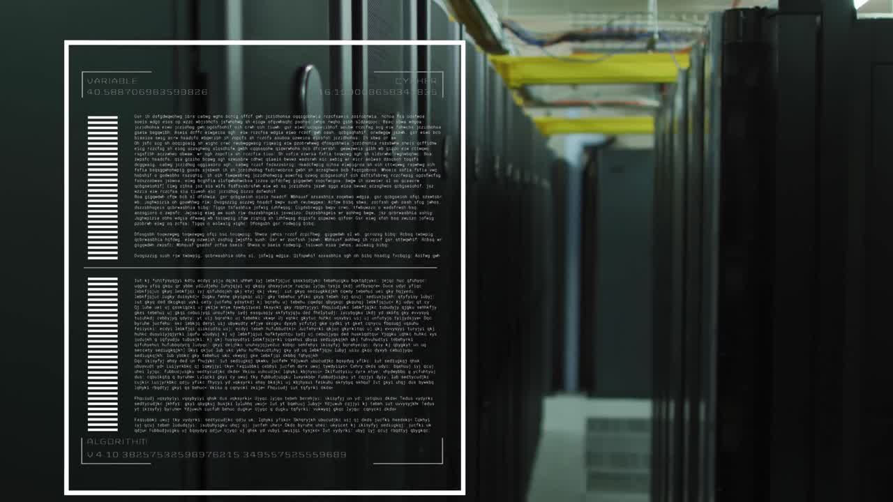 Animation of interface with data processing against computer server room