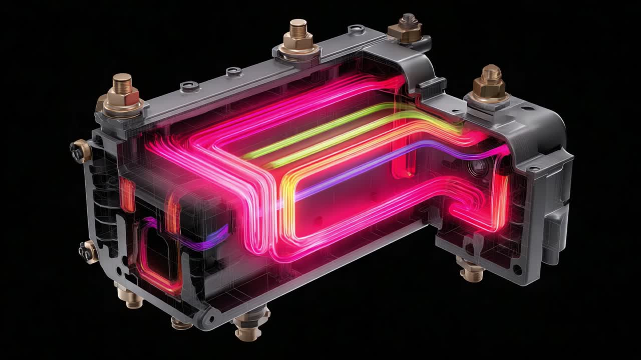 A Detailed Exploration of a Complex Fluid Dynamics System Showcasing Colorful Fluid Flow Patterns Through a Transparent Housing in Two Distinct Phases