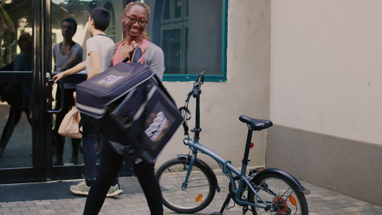 Food delivery person with bicycle