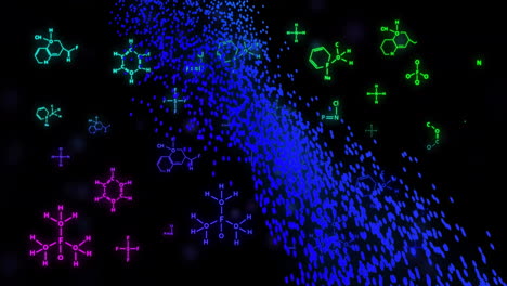 chemical structures and molecular formulas over dna strand animation