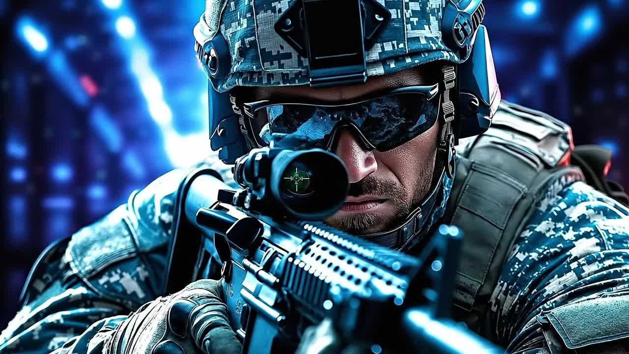 소총 을 들고 있는 군복 을 입은 남자