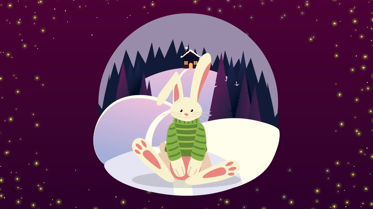 눈 구에서 크리스마스 의상을 입은 귀여운 작은 토끼