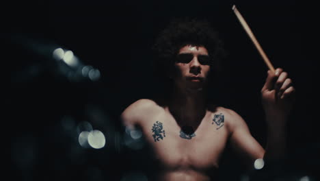 close-up of a drummer
