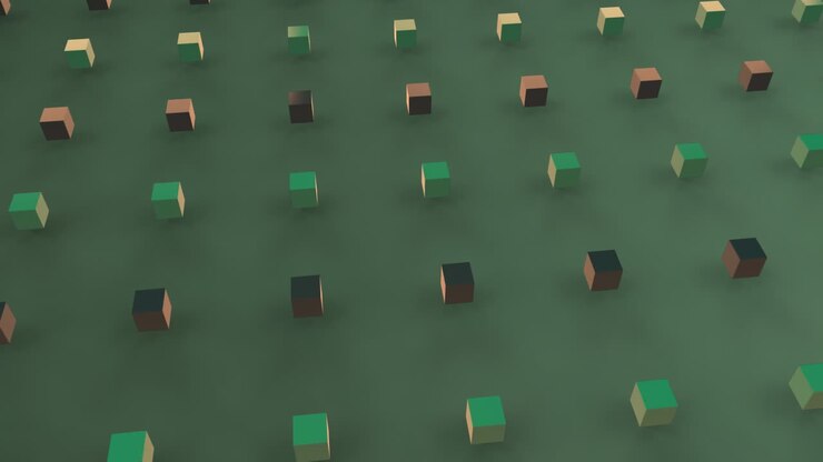 Moving 3D cubes in green foreground