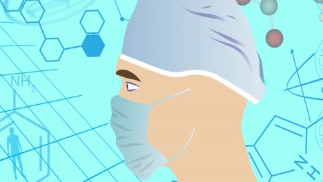 animation of male doctor with face mask over medical icons