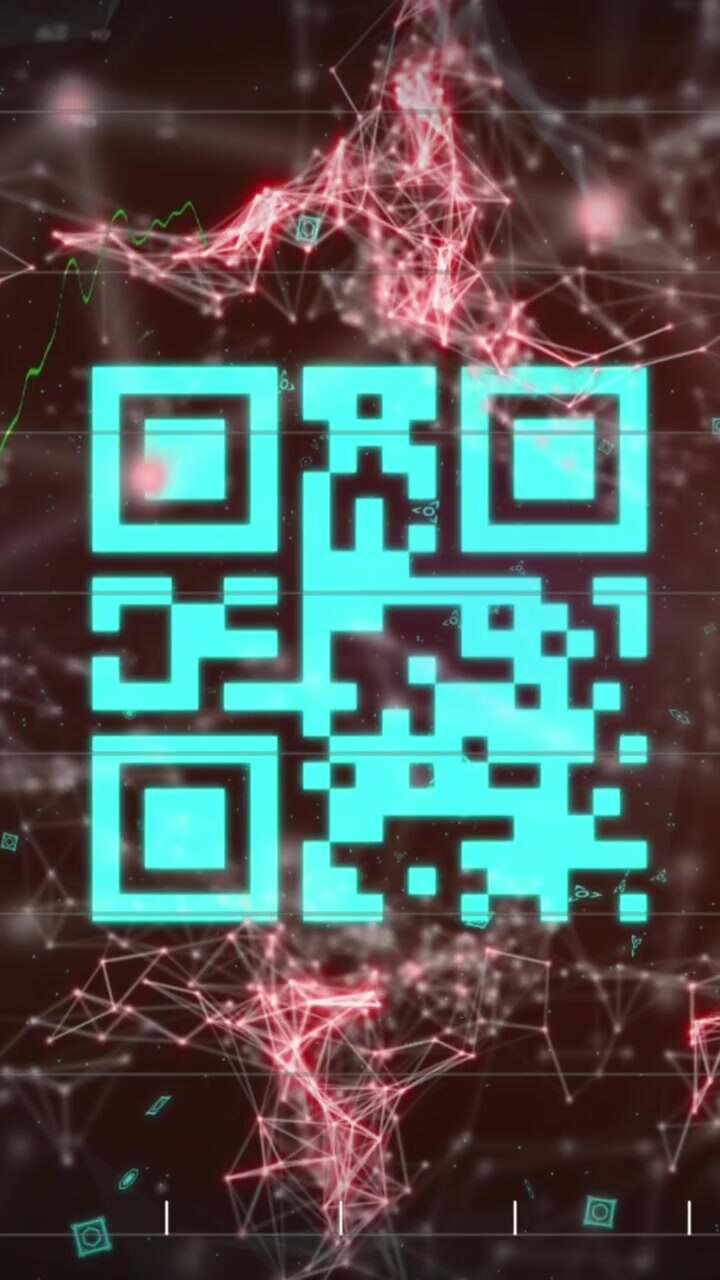 Animation of financial data processing over qr code and connections