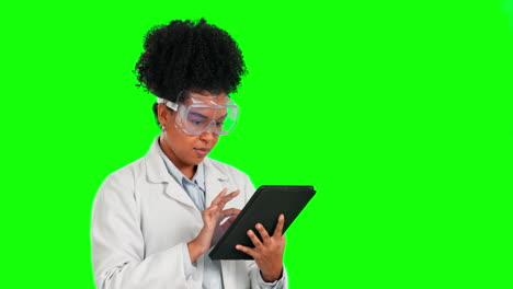ciencia, tableta e investigación con una mujer