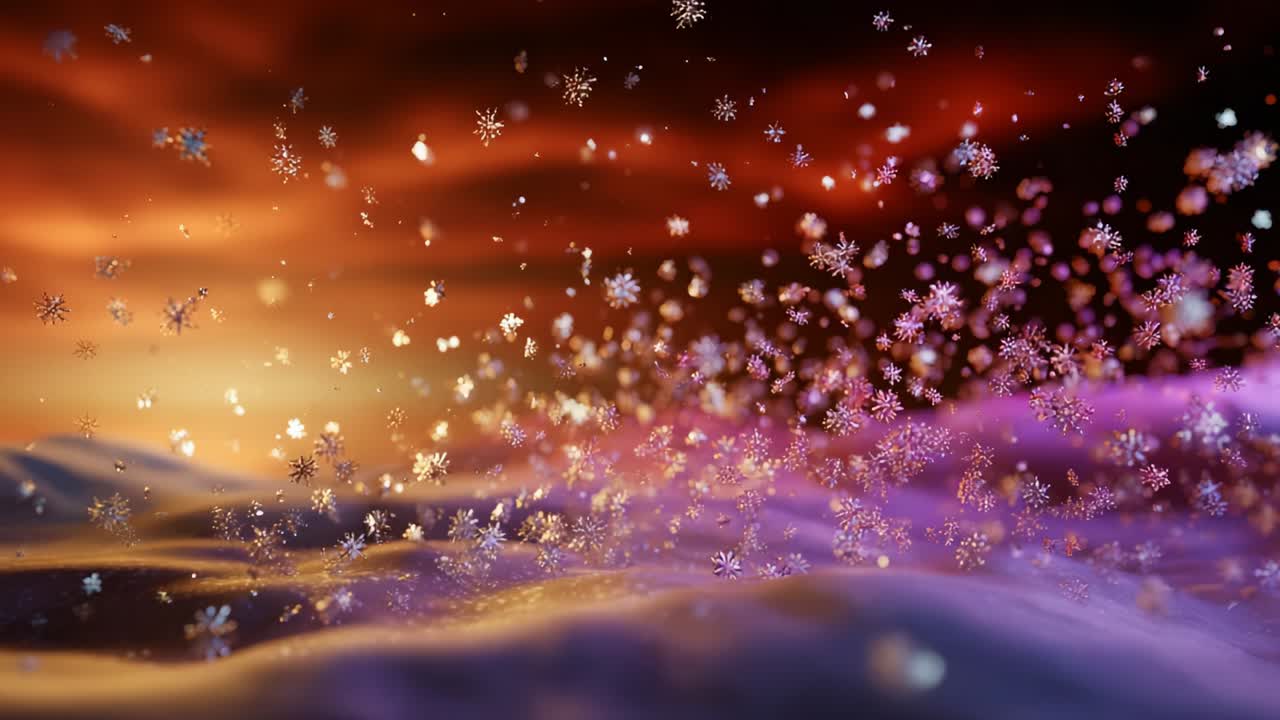 A mesmerizing winter scene showcasing ethereal snowflakes gently falling against a stunning backdrop of vibrant colors, creating a magical atmosphere of tranquility and beauty in nature's embrace