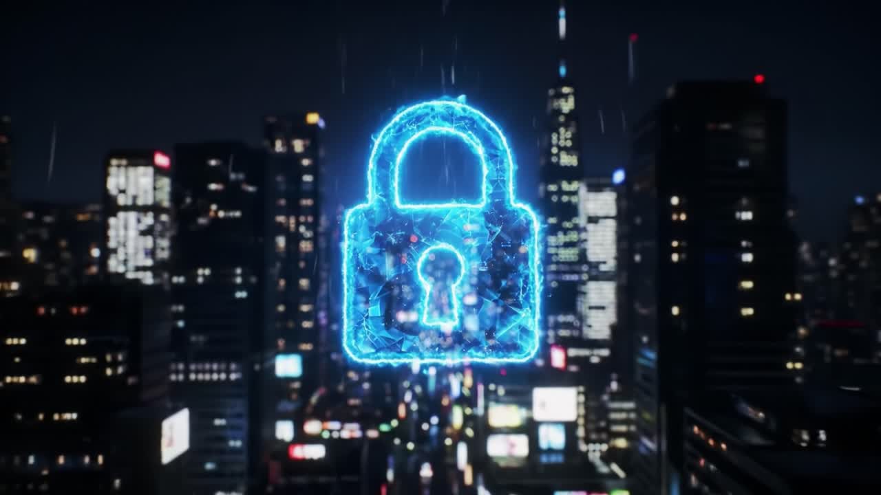 Cybersecurity in a Modern City at Night