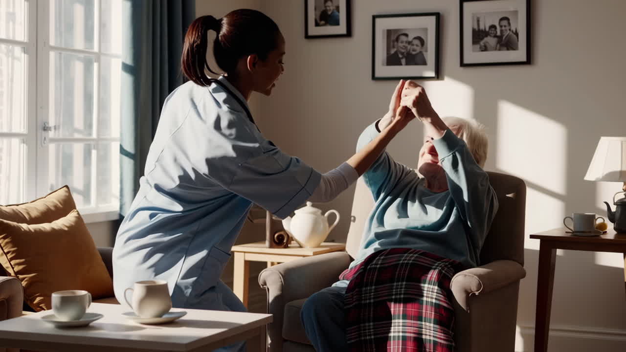Nurse providing care and support to elderly patient at home